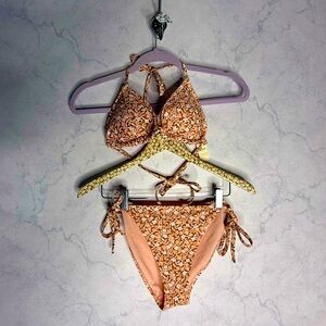 Aerie peach ditzy floral triangle cheeky string bikini set